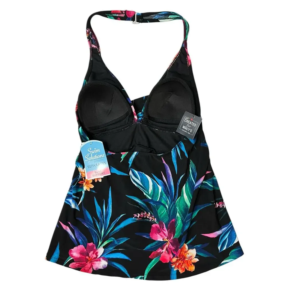 2/$30 NWT Swim Solutions Triple Tier Halter Tankini Swim Top Floral Size 8